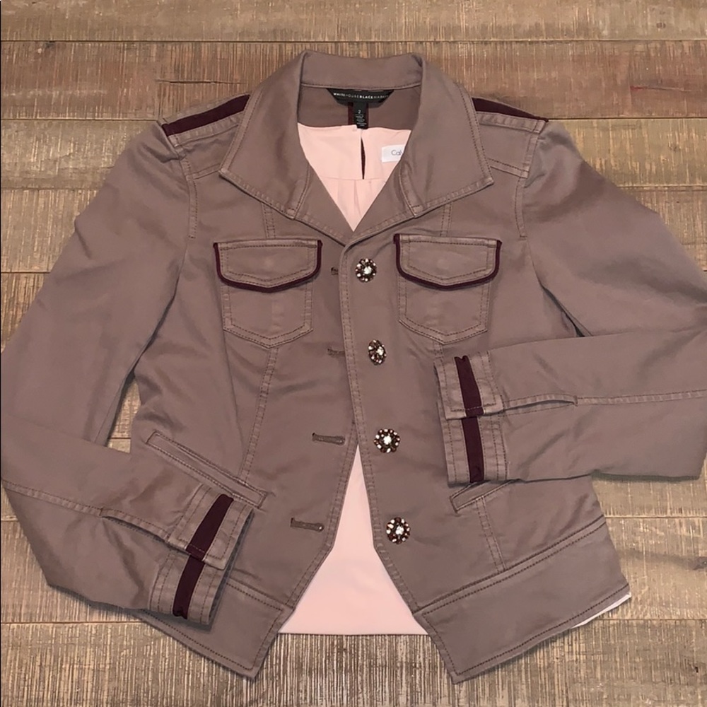WHBM Denim Jacket in Dusty Olive, Size 2